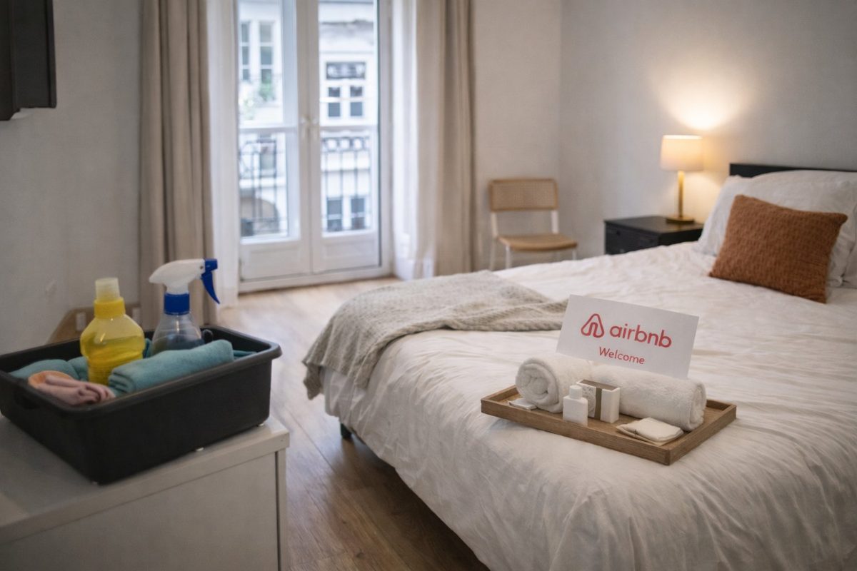 Schone Airbnb slaapkamer klaar voor de volgende gast